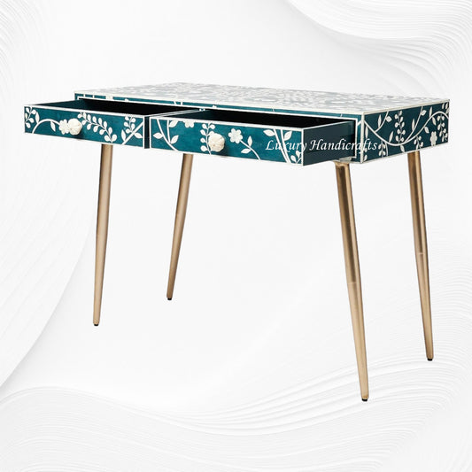 Vine Bone Inlay Desk Teal Green