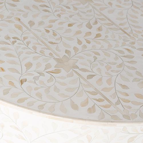 White Bone Inlay Center Table With Brass